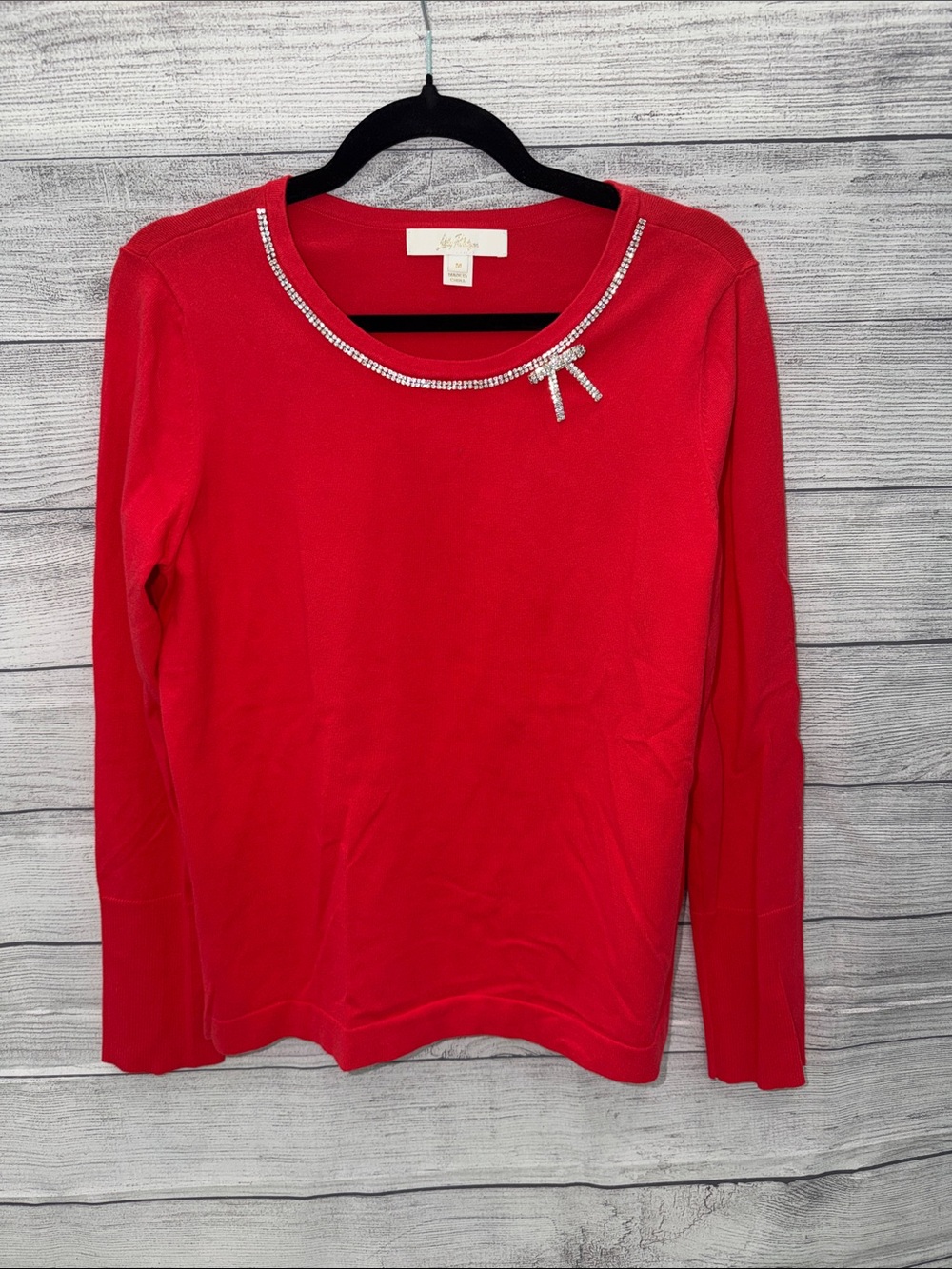 Lilly Pulitzer Red Long-Sleeve Jewel Trim Sweater